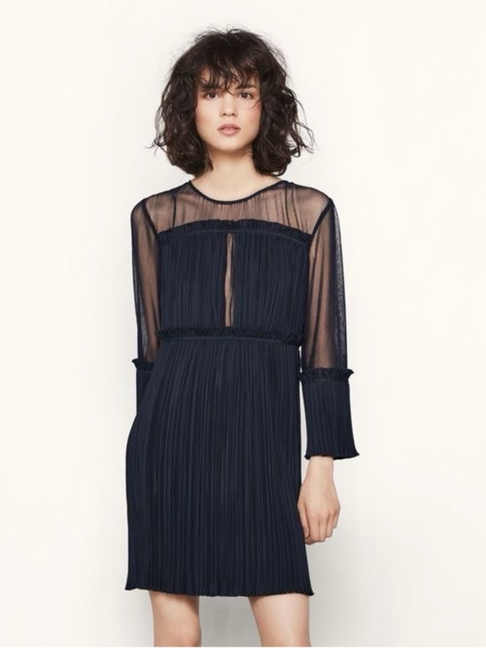 Maje Ritzy Pleated Dress Navy Blue Size 2